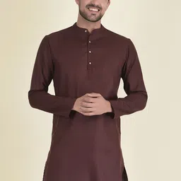 DEYANN Men Brown Solid Pure Cotton Kurta with Trousers-image-19
