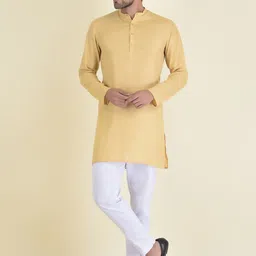 DEYANN Men Beige Solid Pure Cotton Kurta with Pyjamas-picture-6