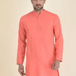 DEYANN Men Peach-Coloured Pure Cotton Kurta with Pyjamas-picture-3