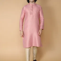 NAMASKAR Men Pink Regular Pure Silk Kurta with Churidar-picture-17