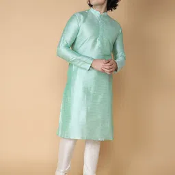 NAMASKAR Men Green Regular Dupion Silk Kurta with Churidar-picture-2