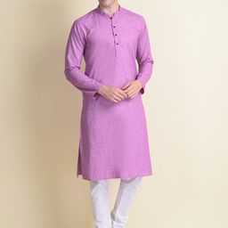NAMASKAR Men Purple Pure Cotton Kurta with Churidar-image-93