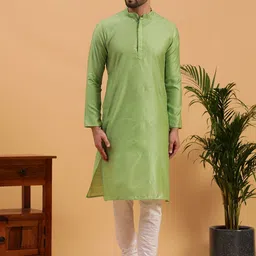 NAMASKAR Woven Design Mandarin Collar Pure Cotton Kurta with Churidar-picture-57