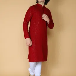 NAMASKAR Men Embroidered Regular Mirror Work Chikankari Kurta with Churidar-picture-12