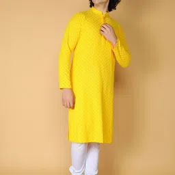 NAMASKAR Men Floral Chikankari Regular Sequinned Kurta with Churidar-picture-31