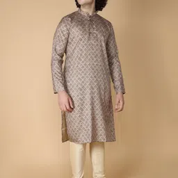 NAMASKAR Men Brown Printed Regular Pure Silk Kurta with Churidar-picture-58