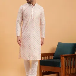 NAMASKAR Floral Self Design Pure Cotton Kurta with Churidar-picture-8