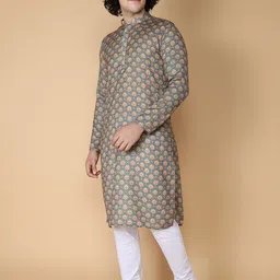 NAMASKAR Men Blue Printed Regular Kurta with Churidar-picture-39