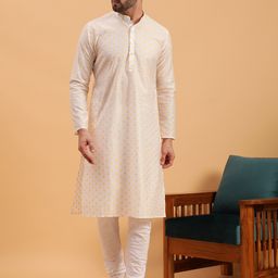 NAMASKAR Woven Design Mandarin Collar Pure Cotton Kurta with Churidar-image-59