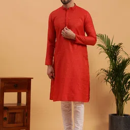 NAMASKAR Woven Design Mandarin Collar Pure Cotton Kurta with Churidar-picture-54