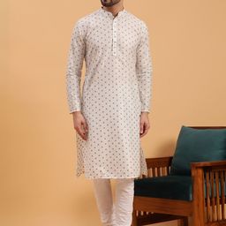 NAMASKAR Woven Design Mandarin Collar Pure Cotton Kurta with Churidar-image-97