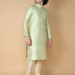 NAMASKAR Men Green Regular Pure Silk Kurta with Churidar-image-41