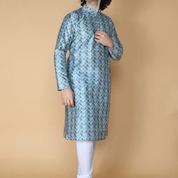 NAMASKAR Men Blue Printed Regular Pure Silk Kurta with Churidar-picture-44