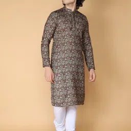 NAMASKAR Men Brown Printed Regular Kurta with Churidar-picture-15