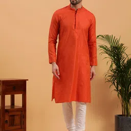 NAMASKAR Woven Design Mandarin Collar Pure Cotton Kurta with Churidar-picture-45
