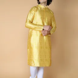 NAMASKAR Men Yellow Regular Pure Silk Kurta with Churidar-picture-47