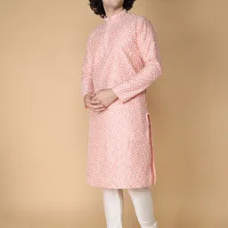 NAMASKAR Men Pink Floral Embroidered Regular Pure Silk Kurta with Churidar-picture-27