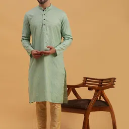 NAMASKAR Ethnic Motifs Self Design Pure Silk Kurta with Churidar-picture-51