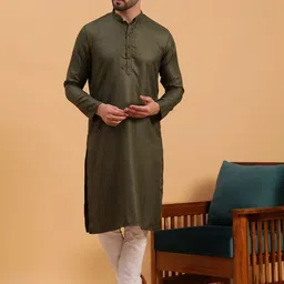 NAMASKAR Woven Design Mandarin Collar Pure Cotton Kurta with Churidar-picture-11