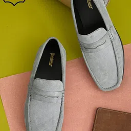Roadster Men Grey Suede Loafers-image-39