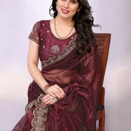 FABMORA Beads and Stones Organza Saree-image-25