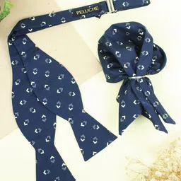 Peluche Men Blue Ally Abstract Printed Open Bow Tie & Pocket Square Set-9