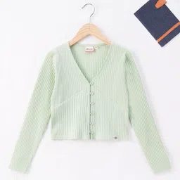 edheads Girls Green Striped Open Front V-Neck Cotton Cardigan-13