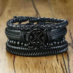 Fashion Frill Men Set Of 4 Leather Wraparound Bracelet-image-21