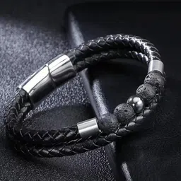 Fashion Frill Men Leather Silver-Plated Beads Beaded Multistrand Bracelet-image-81
