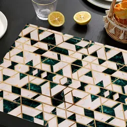 THE HOME CO. Green & Gold Toned Geometric Printed Rectangle Table Placemat-24