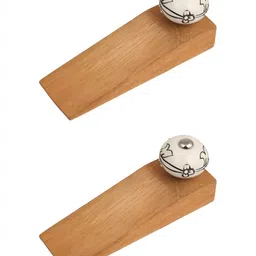 Indianshelf Brown & White 2 Pieces Floral Printed Wooden Door Stoppers-13