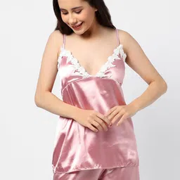 HAUTE SAUCE by  Campus Sutra Pink Satin Crop Cami & Short-image-63