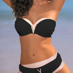FIMBUL V-Shaped Buckle Shoulder Strap Swim Bikini Set-image-70