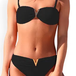 VAGHBHATT Women V-Shaped Elegant Metal Buckle 2-Pcs Swim Bikini Set-image-27