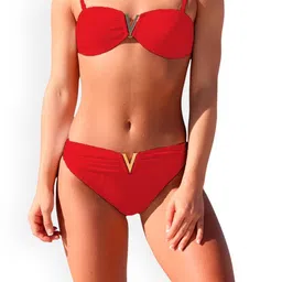 VAGHBHATT V-Shaped Elegant Metal Buckle 2-Pcs Swim Bikini Set-image-1