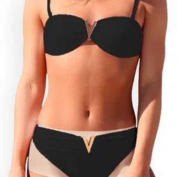 VAGHBHATT Women V-Shaped Elegant Metal Buckle 2-Pcs Swim Bikini Set-image-26