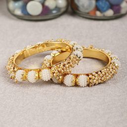 Crunchy Fashion Set Of 2 Gold-Plated Pearls Beaded Bangles-10