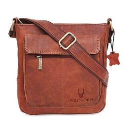 WildHorn Tan Textured Leather Structured Sling Bag-picture-41