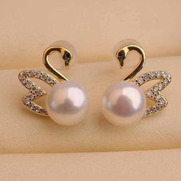 FIMBUL Gold-Plated Stone-Studded & Pearl-Beaded Contemporary Stud Earrings-96