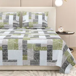 DREAM WEAVERZ White & Green 220 TC King Bedsheet with 2 Pillow Covers-image-82