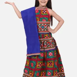 BownBee Girls Green & Red Embroidered Ready to Wear Chaniya Choli-picture-17