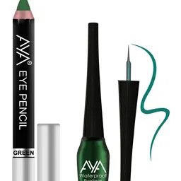 AYA Set of Eye Pencil Kajal Eyeliner & Waterproof Eyeliner - Green-35