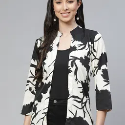 Cottinfab Women Black & White Printed Tropical Shrug-19