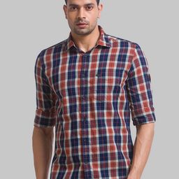 Parx Men Red Pure Cotton ???????Tartan Roll Up Sleeves Spread Collar Checked Casual Shirt-image-22