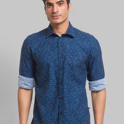 Parx Men Blue Pure Cotton Printed Spread Collar Roll Up Sleeves Casual Shirt-picture-17