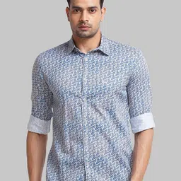 Parx Men Grey Pure Cotton Printed Spread Collar Roll Up Sleeves Casual Shirt-picture-18