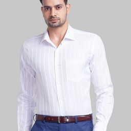 Park Avenue Men White Striped Slim Fit Formal Shirt-image-92