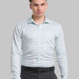 Park Avenue Men Green Windowpane Checks Checked Formal Shirt-image-33