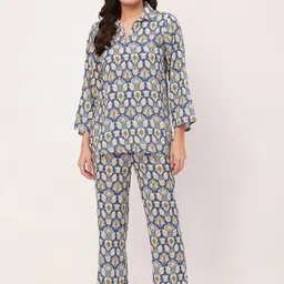 Moomaya Floral Printed Shirt Collar Top & Pyjama-picture-53