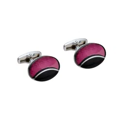 Alvaro Castagnino Silver-Toned & Pink Oval Cufflink-image-92